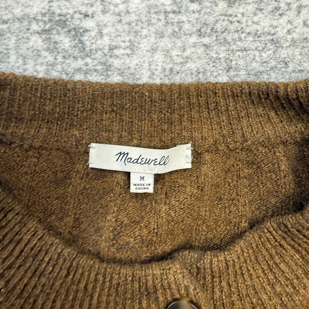 Madewell Sweater Women Medium Brown Drab Bowden Henley Ribbed Merino Alpaca - Picture 3 of 10